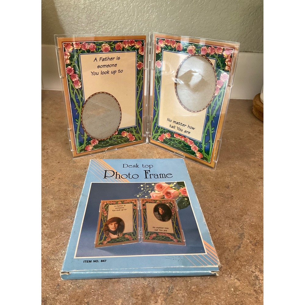 Vintage Father Photo Frame Desktop Bifold Clear Acrylic Rose Floral Item 847